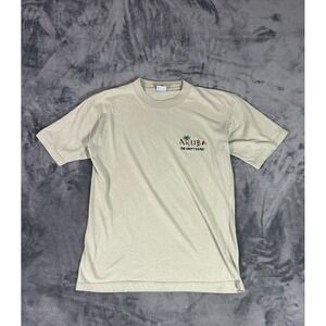 Vintage Aruba One Happy Island Graphic T-Shirt‎ Men's Large Beige